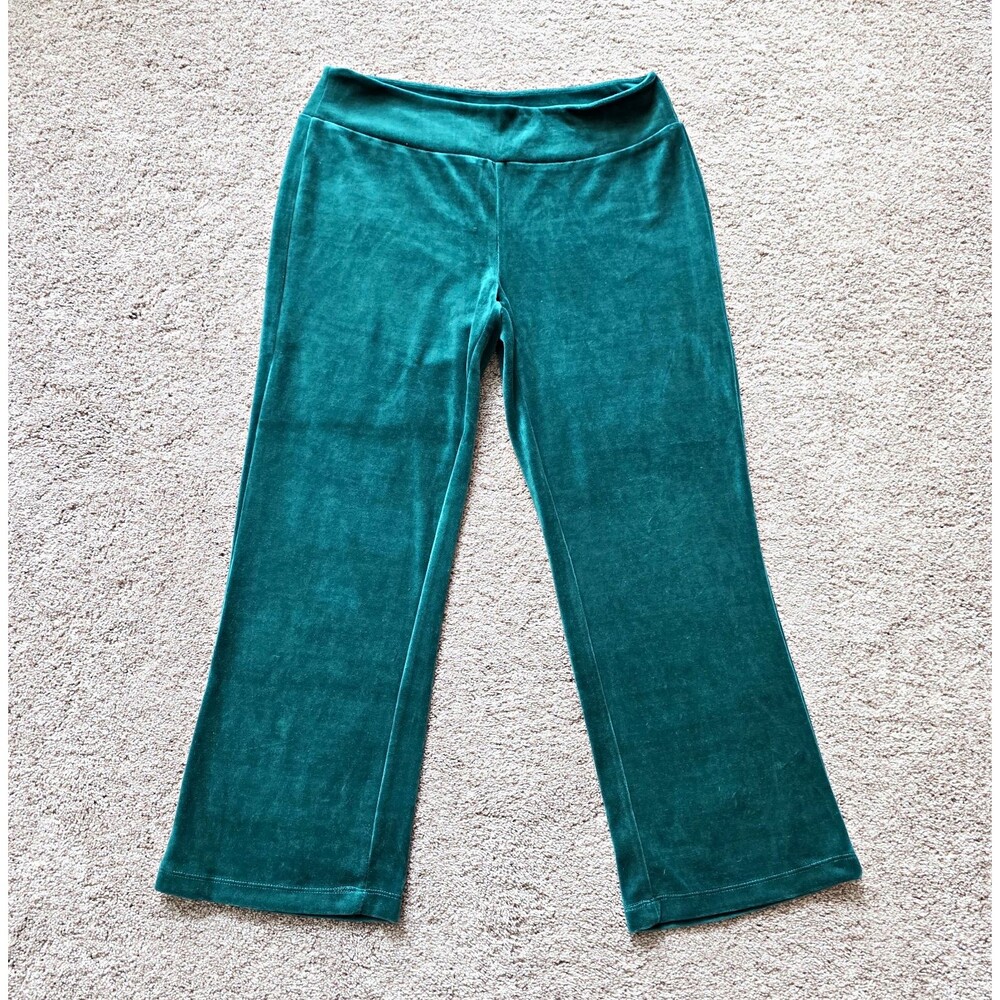 Denim & Co Velour Pants Womens PL Petite Green Straight Leg New d & co A299384